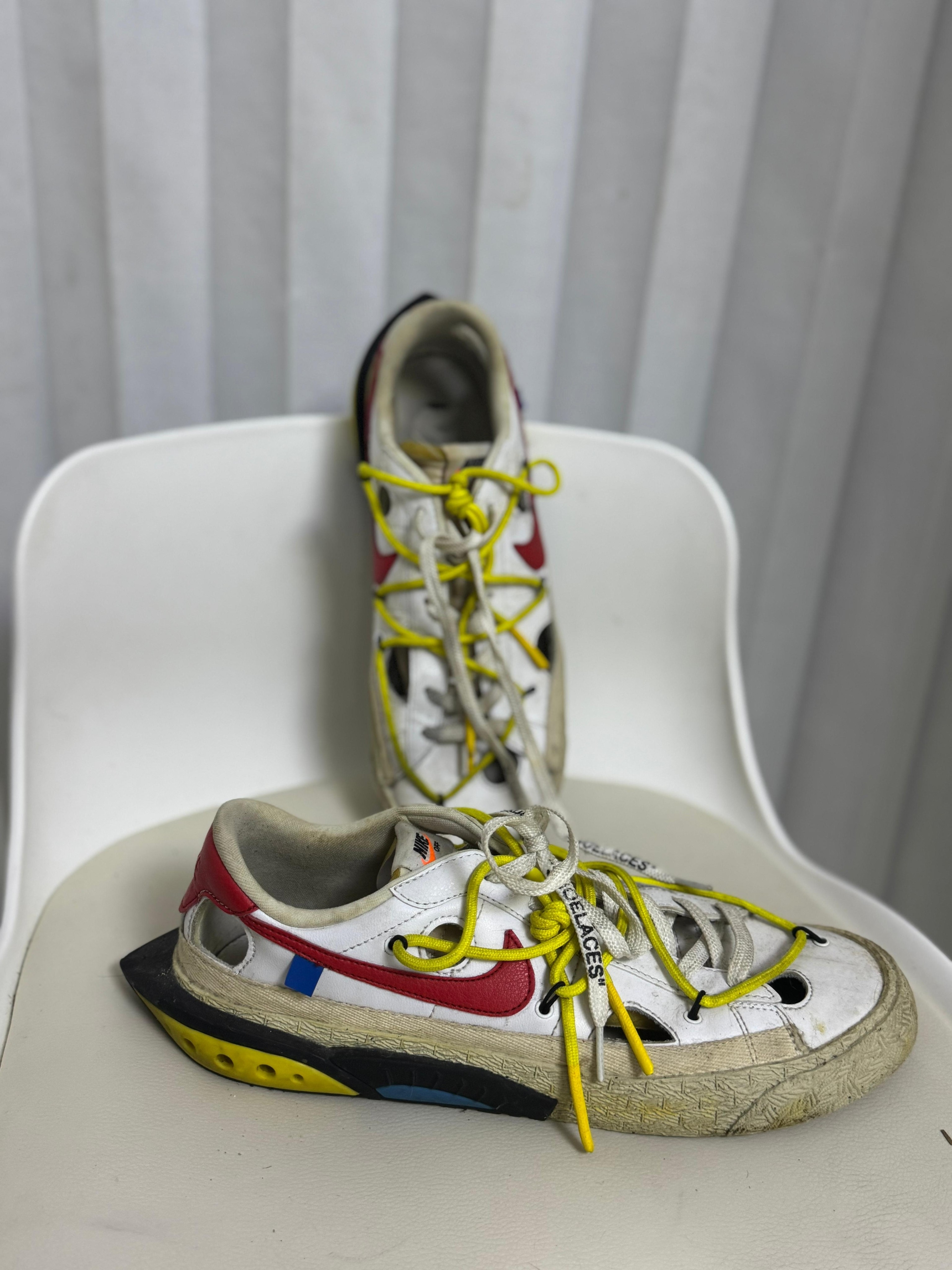 Men's Nike/Off White Limited Ed- White & Red Athletic Sneakers With Yellow Laces